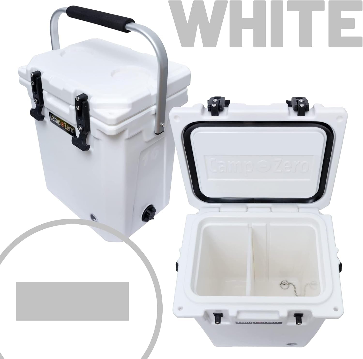 16L-16.9 Quart Portable Hard Cooler with Divider, Perfect for Drinks, Wine Bottles, Lunch, Beach, Picnics, Boating, Camping, Travel with 2 Molded-In Cup Holders and Folding Aluminum Handle