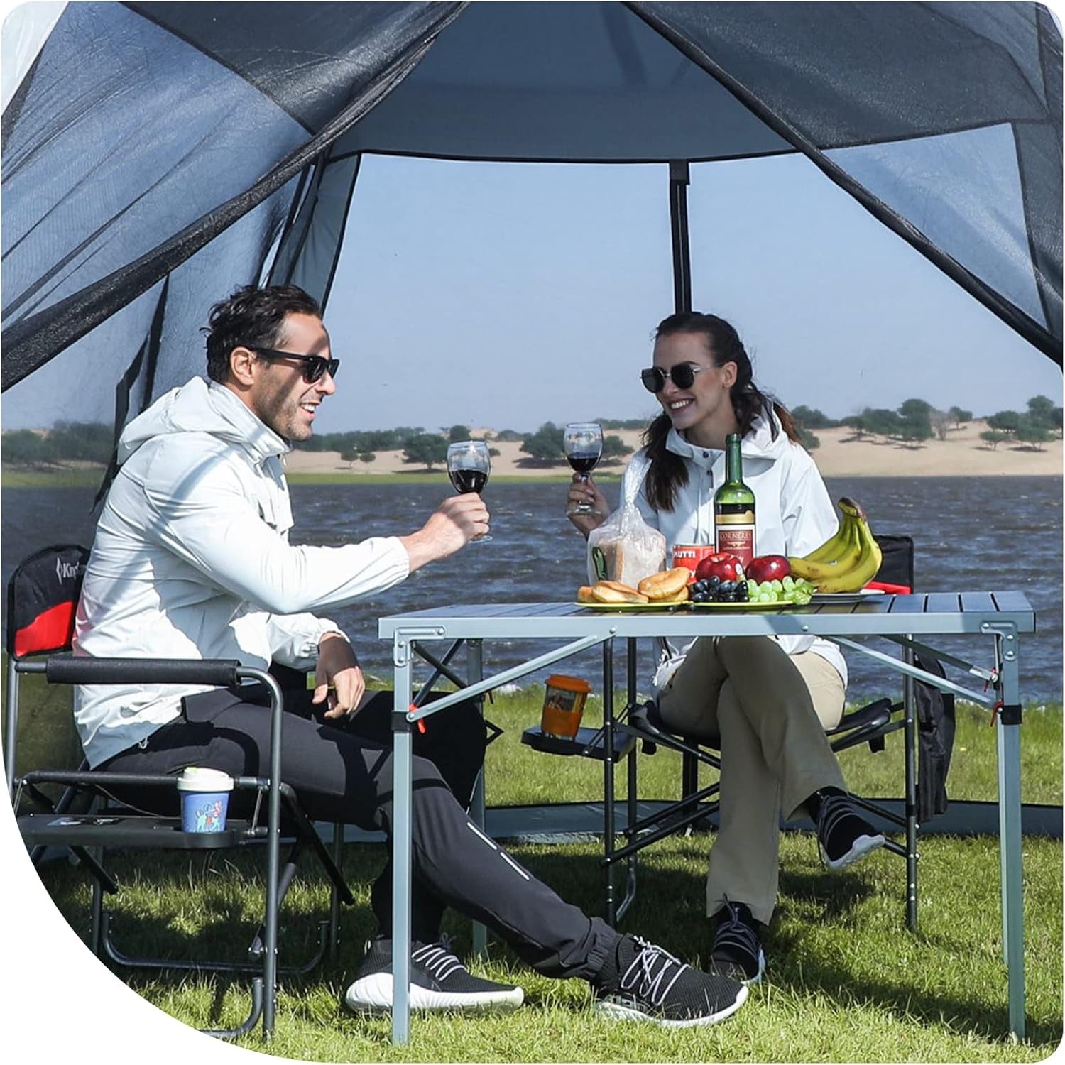 Folding Camping Table, Aluminum Roll-Up Camp Table, Large Foldable Table for 6-8 Person, Outdoor Portable Table with Carry Bag, 180 LBS Heavy Duty Load, Ideal for Picnic, Backyards, BBQ.