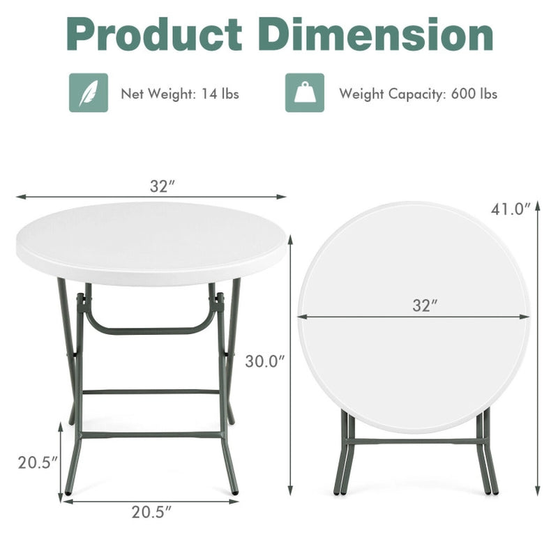 32 Inch round Foldable Lightweight Table with Double Lockable Doors