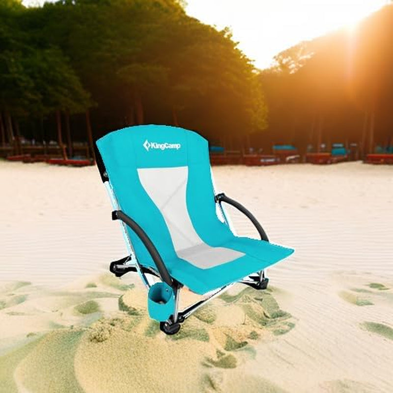 Folding Backpack Beach Chair - Portable & Heavy Duty Beach Gear with 300Lbs Capacity, Low Seat Design, Lightweight Camping Chair for Adults, Beach, Picnic, Concert & Outdoor Activities