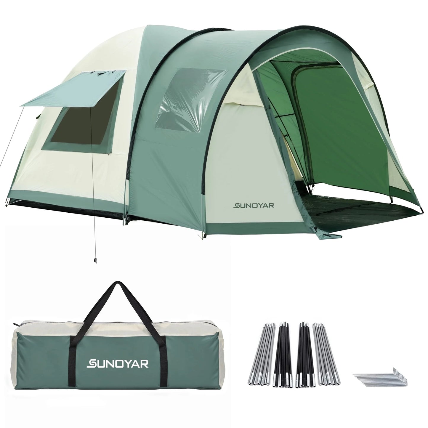 10-12 Person Tent, Family  with 2 Rooms, 4 Doors, Carry Bag, Water-Resistant, Easy up Tents for Camping/Traveling/Family Gathering/Hiking