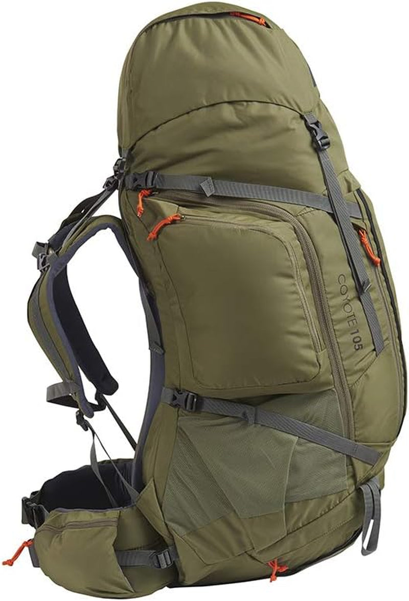 Coyote 60-105 Liter Internal Frame Backpack - Hiking, Backpacking, Travel, Hydration Compatible, Fully Adjustable (105L / Dark Olive)