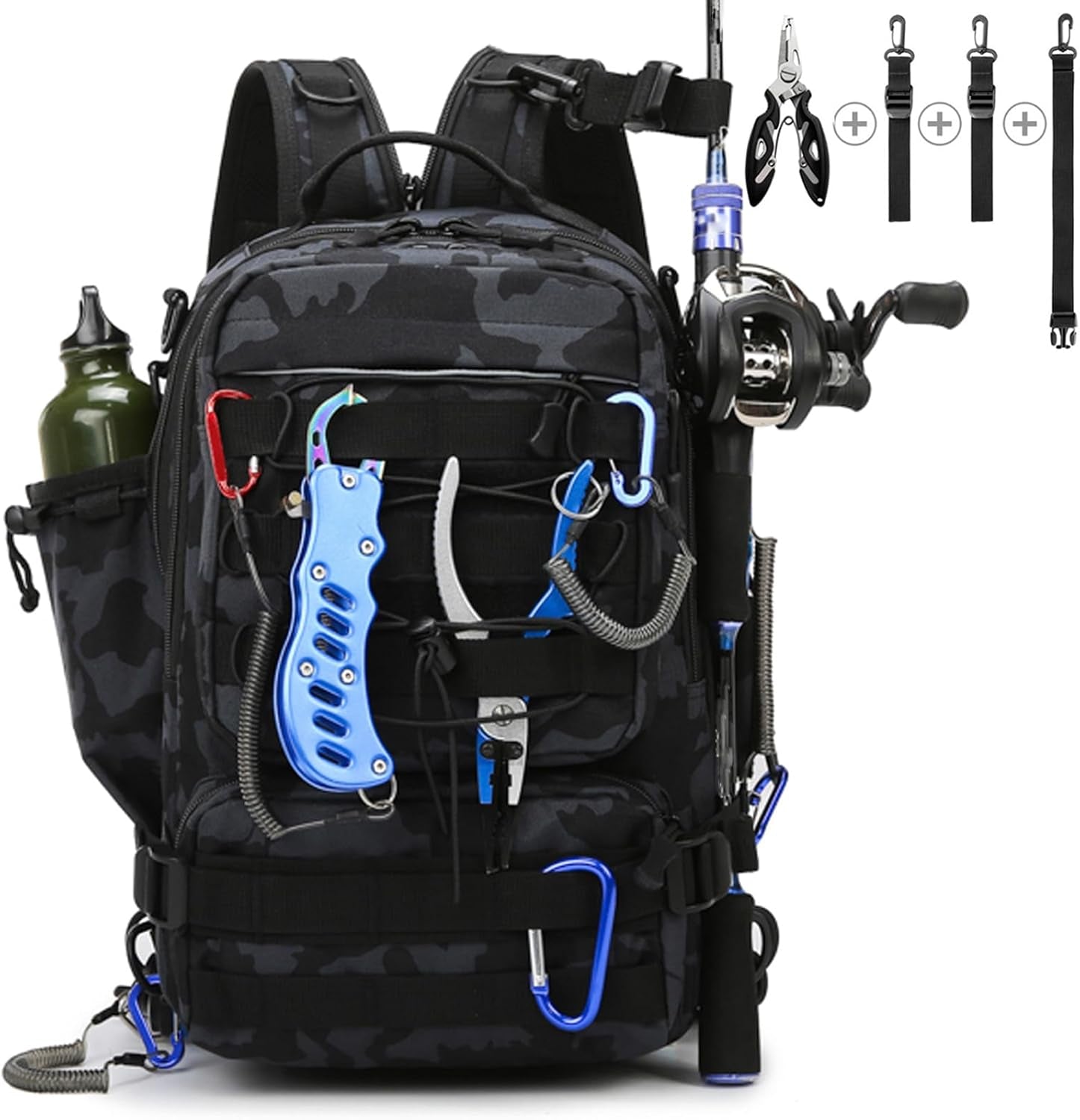 Fishing Tackle Backpack Storage Bag, Outdoor Shoulder Backpack, Fishing Gear Bags with Rod Holder and Fishing Plier