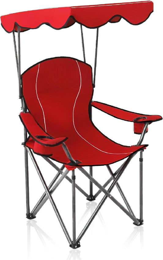 Camp Chairs with Shade Canopy Chair Folding Camping Recliner Support 350 LBS