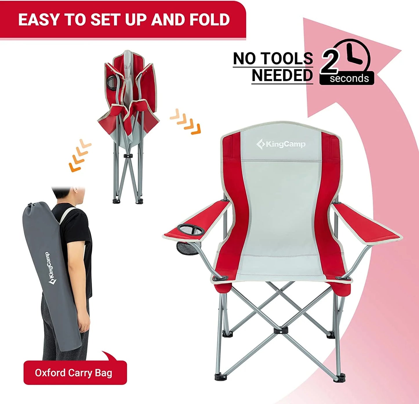 Folding Camping Chairs Portable Beach Chair Light Weight Camp Chairs (RED/GREY)