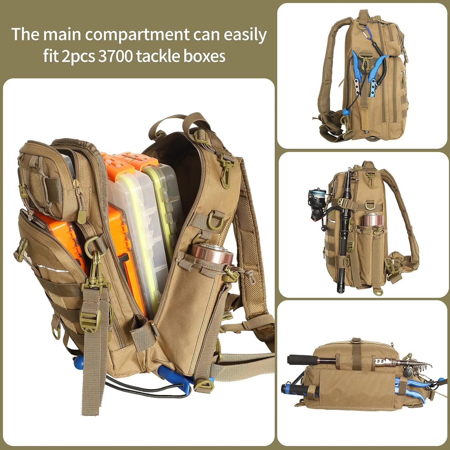 Outdoor Tackle Bag - Large Water-Resistant Fishing Backpack