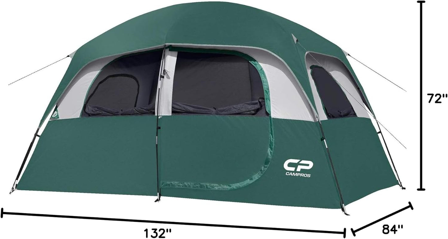 CAMPROS Tent-6/8-Person-Camping-Tents, Waterproof Windproof Family Tent with Top Rainfly, 4 Large Mesh Windows, Double Layer, Easy Set Up, Portable with Carry Bag, for All Seasons