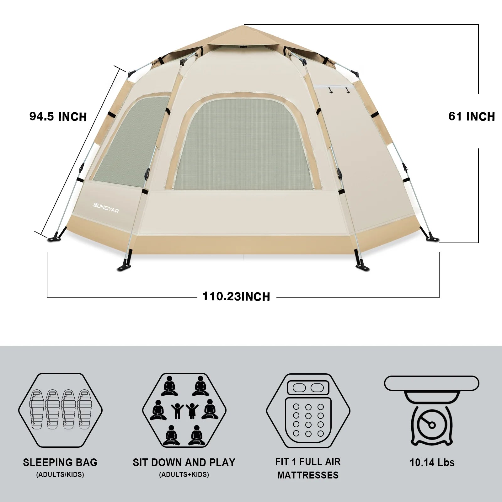 6-8 Person Tent, Instant Pop up Tent Water-Resistant, Easy Setup Camping Tent with Removable Rainfly and Carry Bag for Outdoor/Hiking/Backpacking