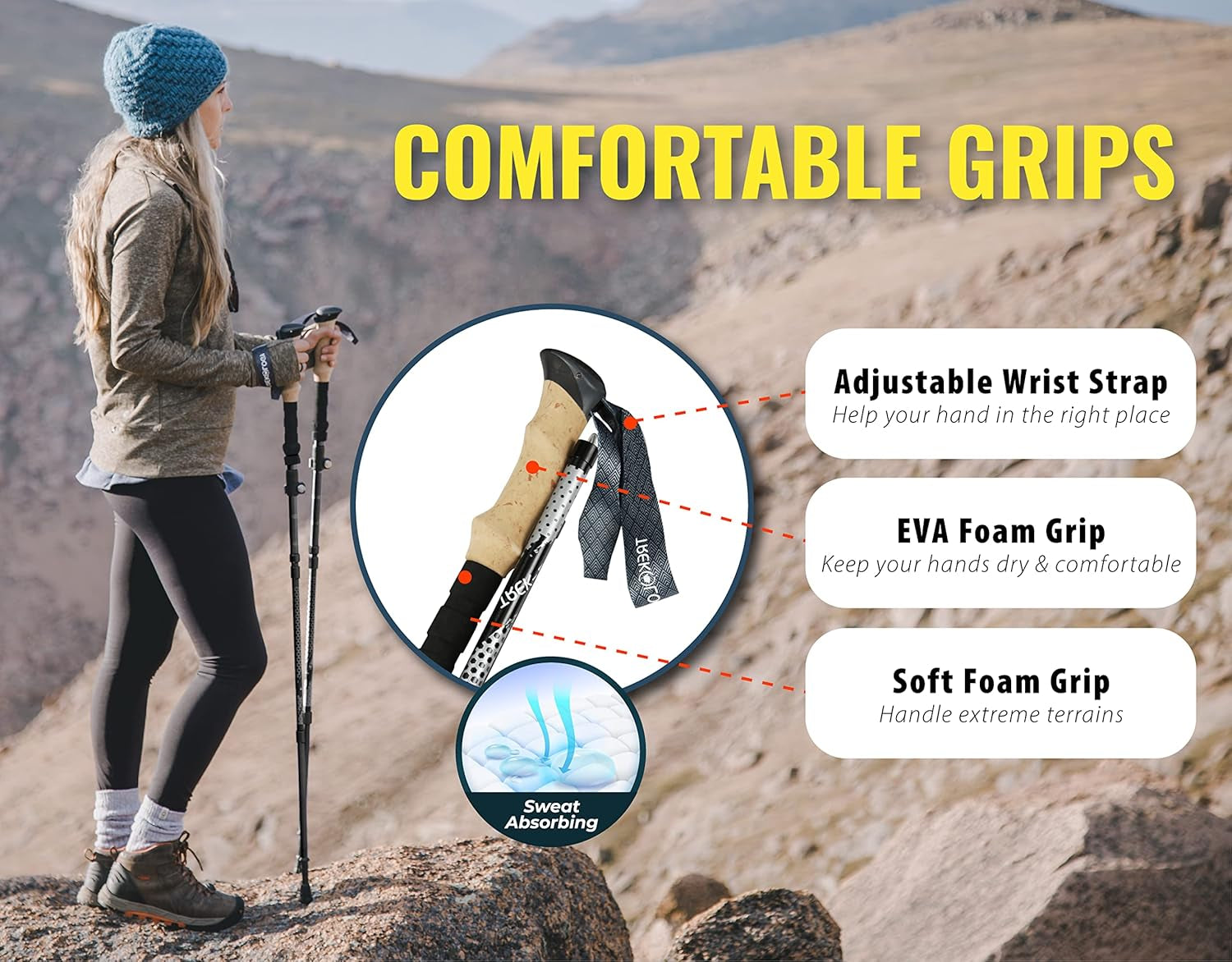 Trek-Z Collapsible Hiking & Trekking Poles - Balance Support for Seniors, Women, and Men, 2Pc per Set