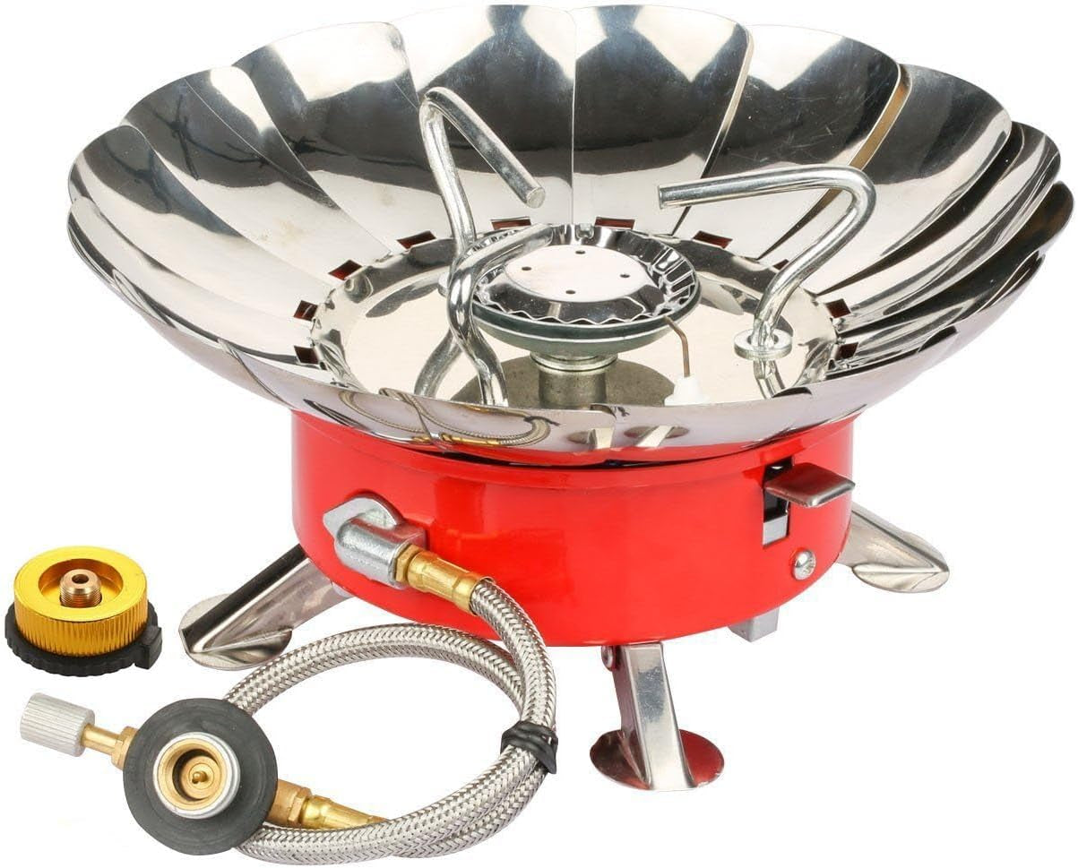 Portable Camping Gas Stove,  Windproof Backpacking Butane &Propane Stove Lightweight Camping Cooking Burner with Piezo Ignition and Adjustable Valve for Outdoor Camping Hiking