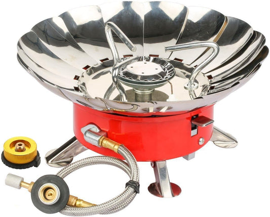 Portable Camping Gas Stove,  Windproof Backpacking Butane &Propane Stove Lightweight Camping Cooking Burner with Piezo Ignition and Adjustable Valve for Outdoor Camping Hiking