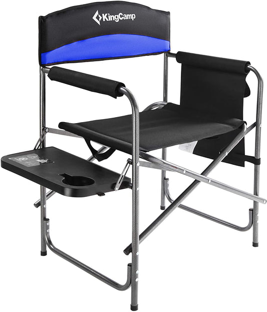 Heavy Duty Camping Director Chair, Folding with Side Table & Storage, Blue