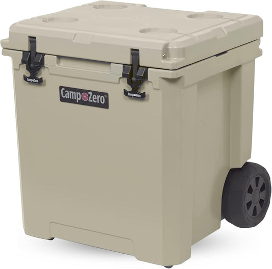 50L- 52 Quart Hard Cooler with Easy-Roll Oversized Wheels, Extendable Aluminum Pull Handle, Perfect Insulated Ice Chest for Beverages, Beach, Camping, Family Picnics, Fishing and Boating