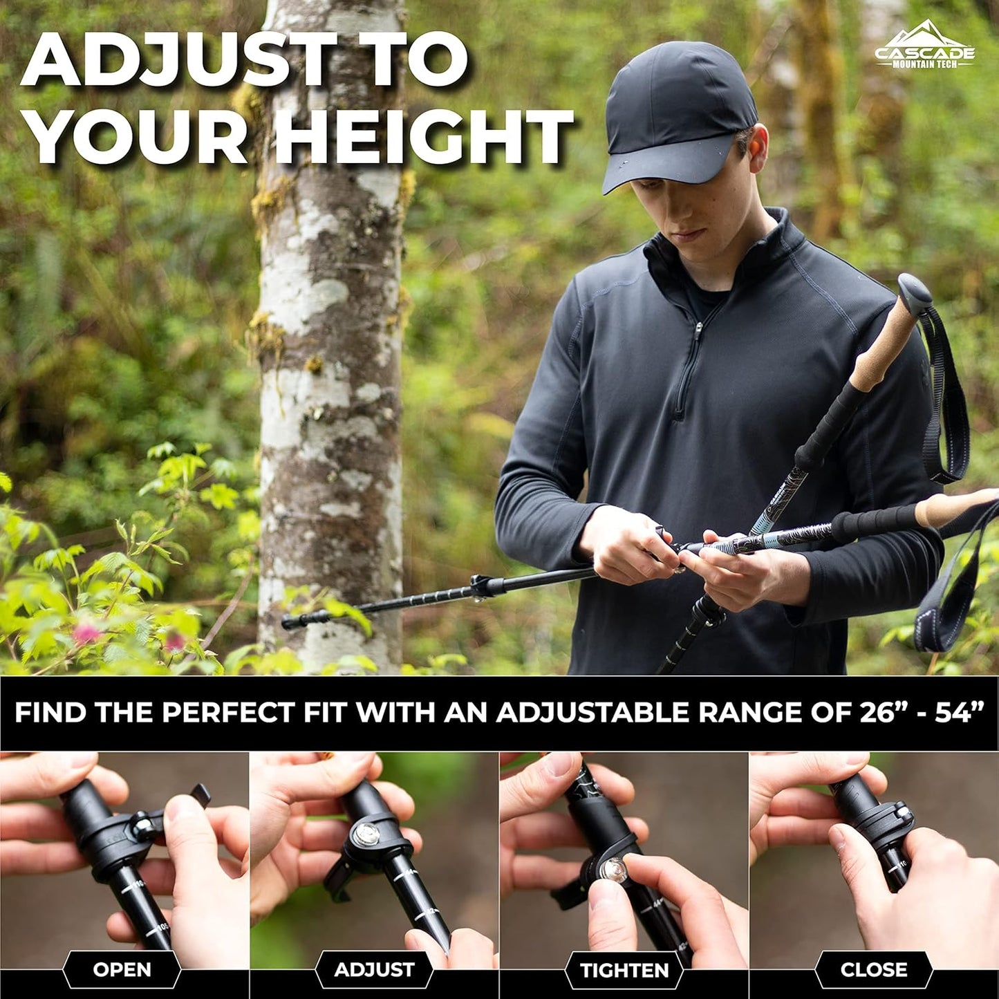 Trekking Poles - Carbon Fiber Monopod Walking or Hiking Sticks with with Accessories Mount and Adjustable Quick Locks