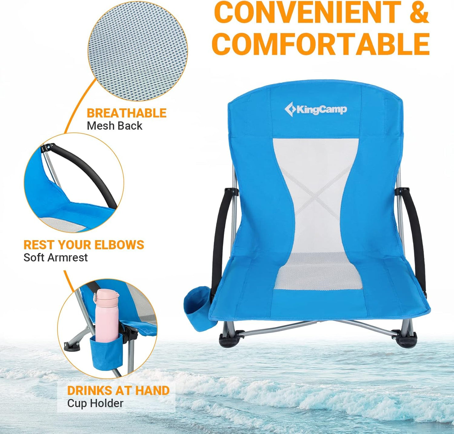 Folding Backpack Beach Chair - Portable & Heavy Duty Beach Gear with 300Lbs Capacity, Low Seat Design, Lightweight Camping Chair for Adults, Beach, Picnic, Concert & Outdoor Activities