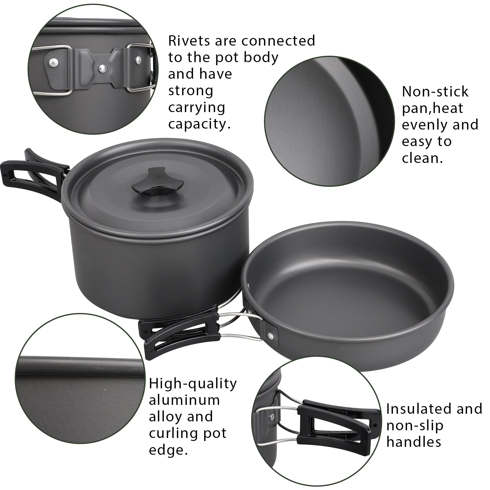 3Pcs Camping Cookware Non-Stick Camping Cooking Set Lightweight Camping Pots and Pans Set for Backpacking Outdoor Hiking Picnic