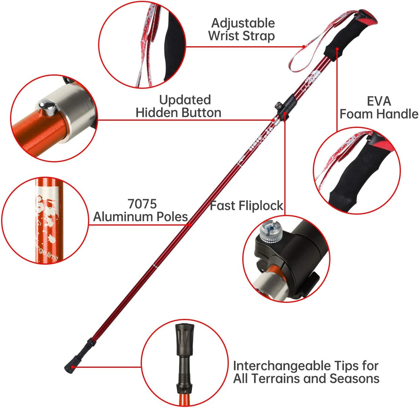 Trekking Poles Collapsible Hiking Poles - Aluminum 7075 Adjustable Hiking Walking Sticks with Quick Locks, Expandable to 53"And Ultralight Poles for Hiking Camping Mountains Walking（Set of 2）