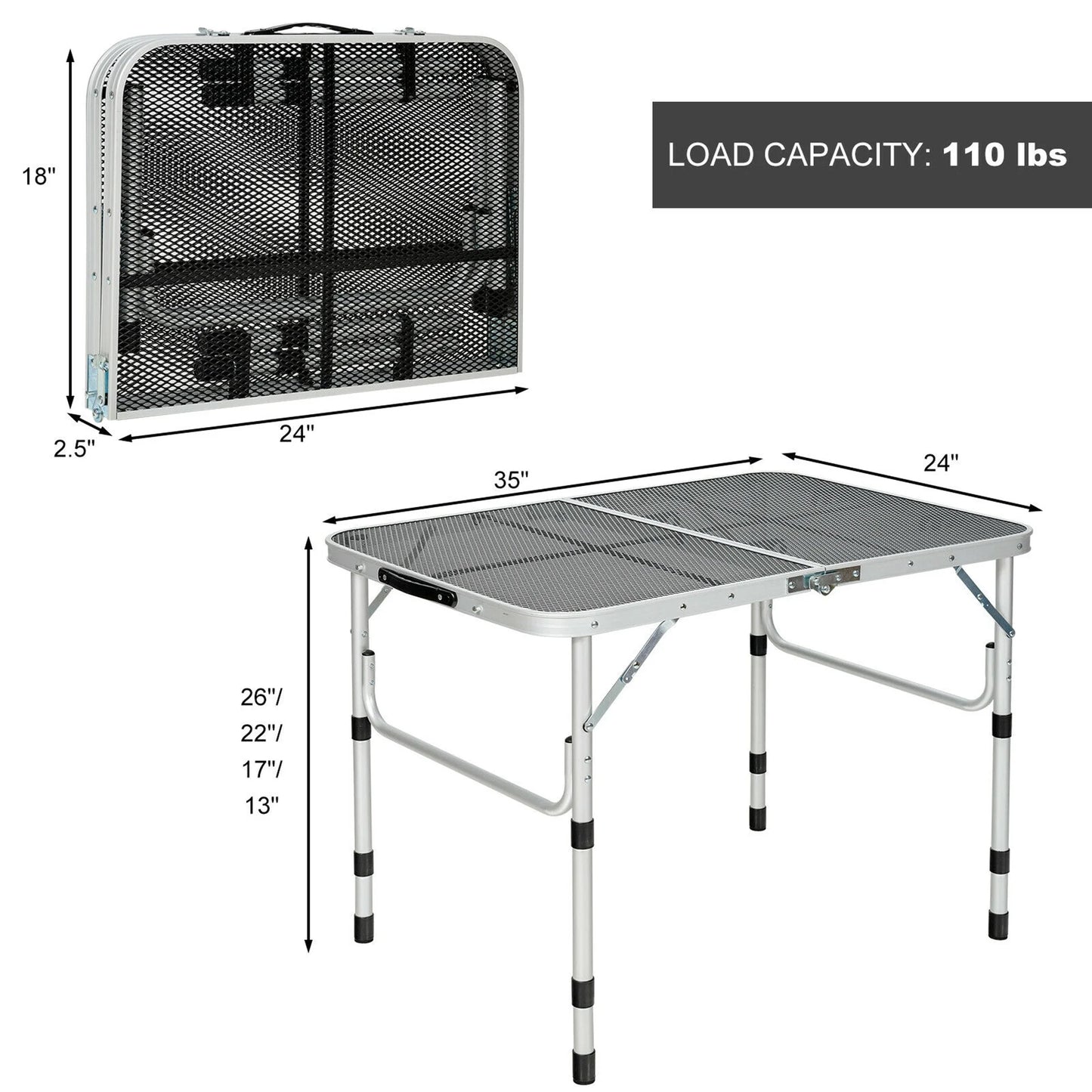 Folding Grill Table for Camping Lightweight Aluminum Metal Grill Stand Table