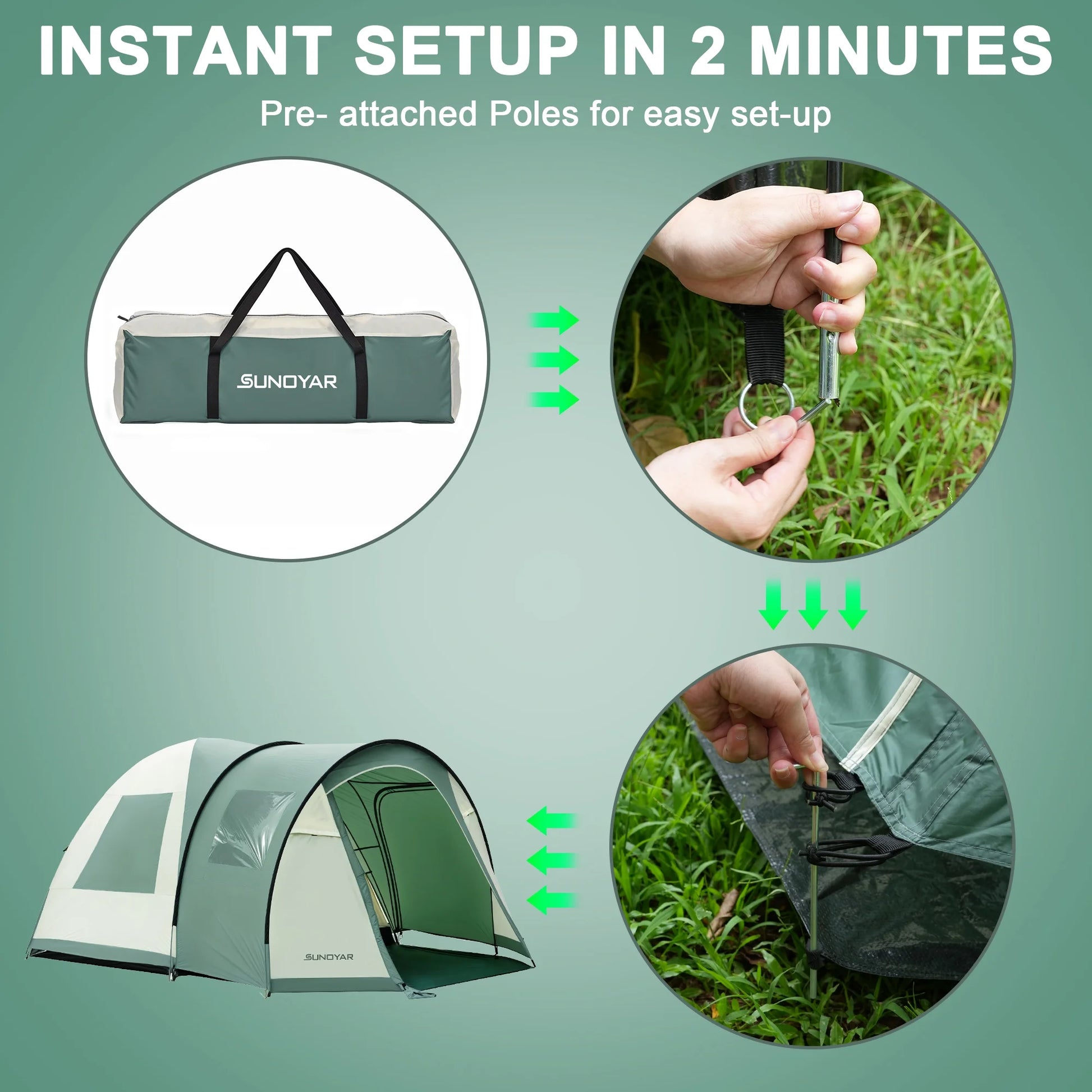 10-12 Person Tent, Family  with 2 Rooms, 4 Doors, Carry Bag, Water-Resistant, Easy up Tents for Camping/Traveling/Family Gathering/Hiking