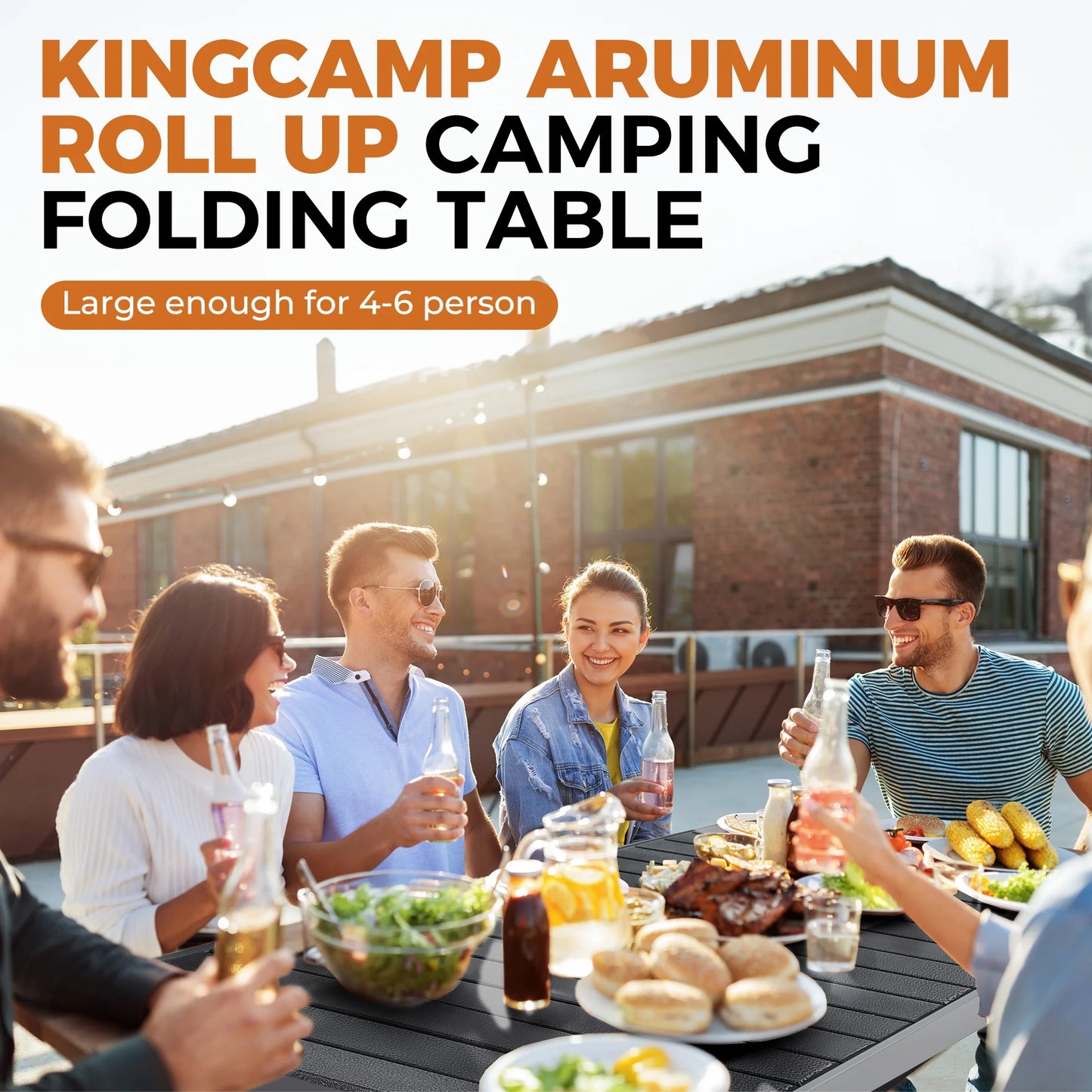 Folding Camping Table Clearance Aluminum Roll up Table for 4-6 Person Outdoor Indoor 42.1" × 27.6 " Silver