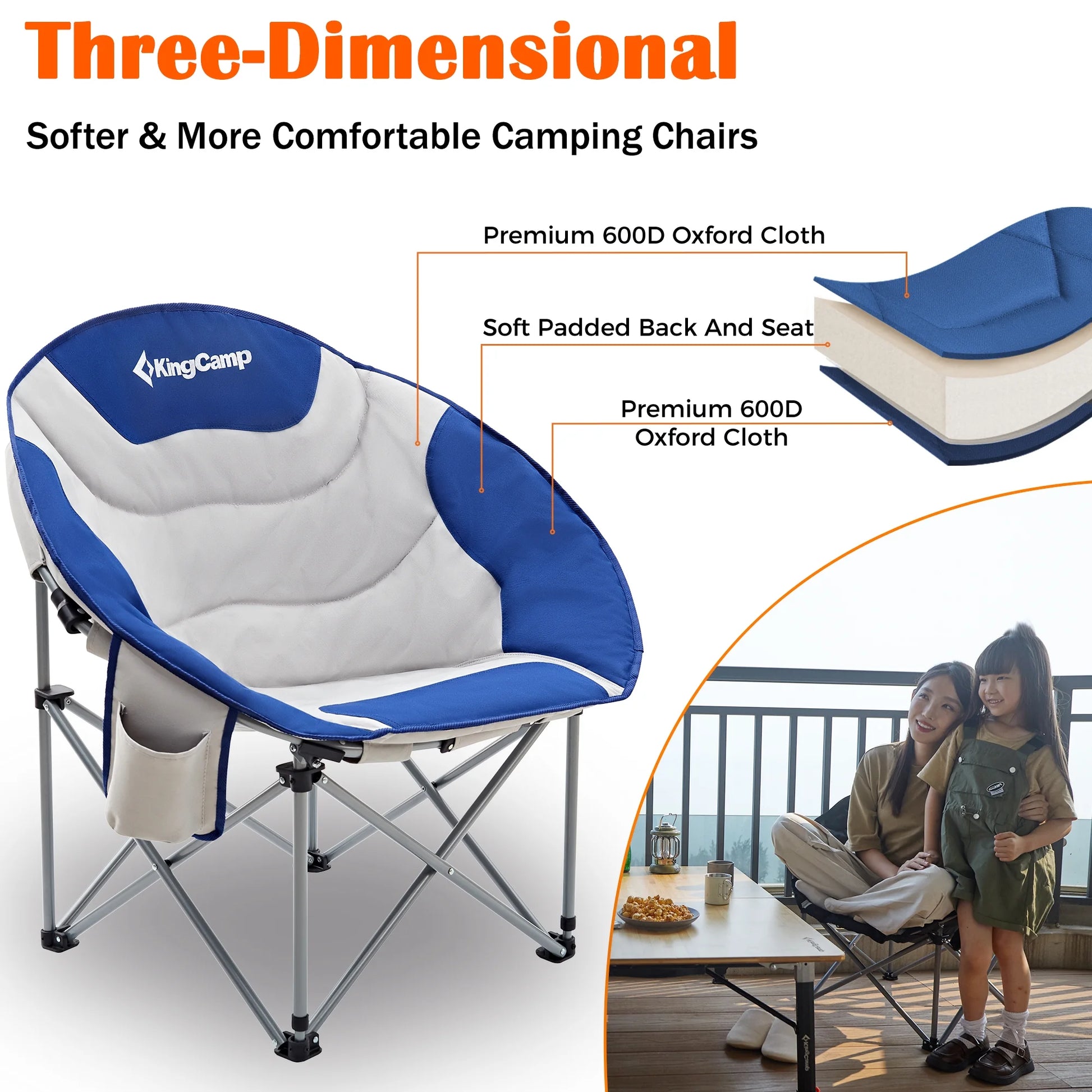 Camping Chairs Clearance Oversized Saucer round Chair for Adults Folding Sofa Chair Support 300Lbs Blue