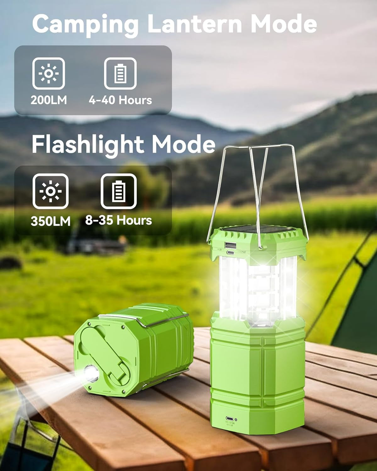 LED Lanterns for Power Outages, Hand Crank & Solar Powered Camping Lantern Flashlight, Collapsible Lanterns with USB Input & Output Port,Waterproof