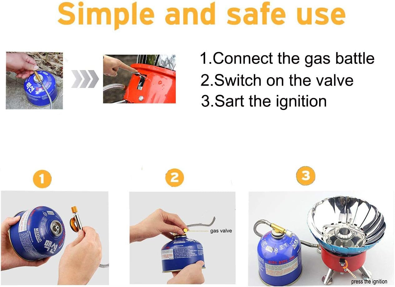 Portable Camping Gas Stove,  Windproof Backpacking Butane &Propane Stove Lightweight Camping Cooking Burner with Piezo Ignition and Adjustable Valve for Outdoor Camping Hiking