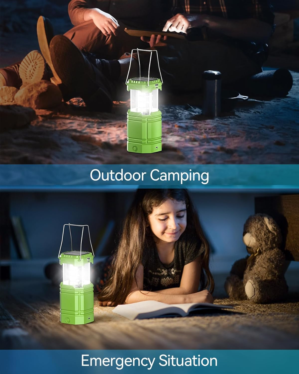 LED Lanterns for Power Outages, Hand Crank & Solar Powered Camping Lantern Flashlight, Collapsible Lanterns with USB Input & Output Port,Waterproof