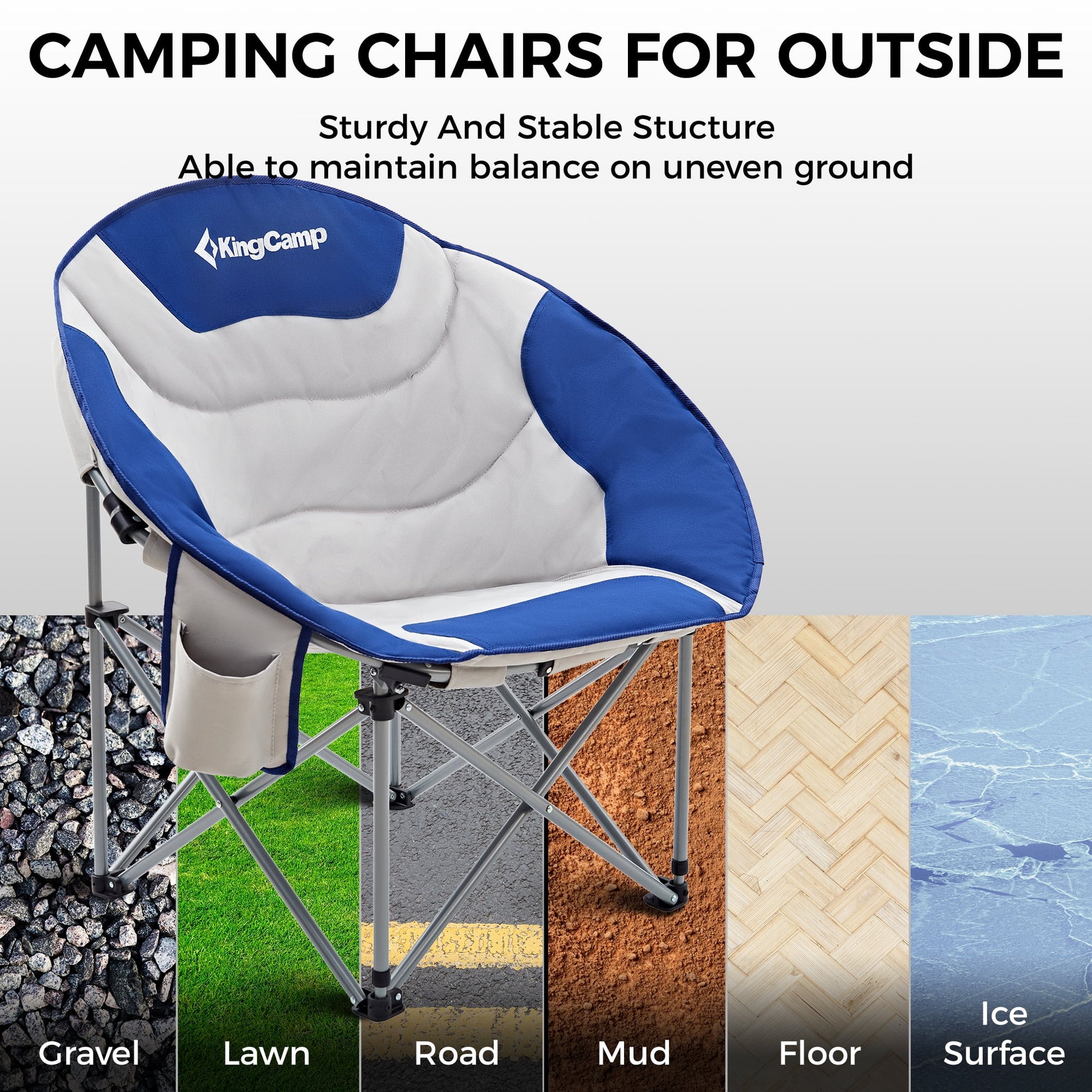 Camping Chairs Clearance Oversized Saucer round Chair for Adults Folding Sofa Chair Support 300Lbs Blue