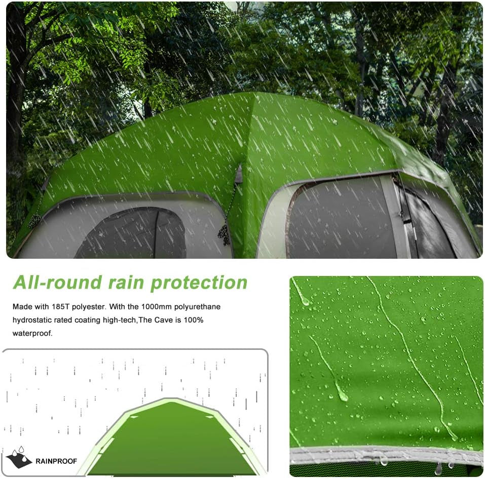 CAMPROS Tent-6/8-Person-Camping-Tents, Waterproof Windproof Family Tent with Top Rainfly, 4 Large Mesh Windows, Double Layer, Easy Set Up, Portable with Carry Bag, for All Seasons