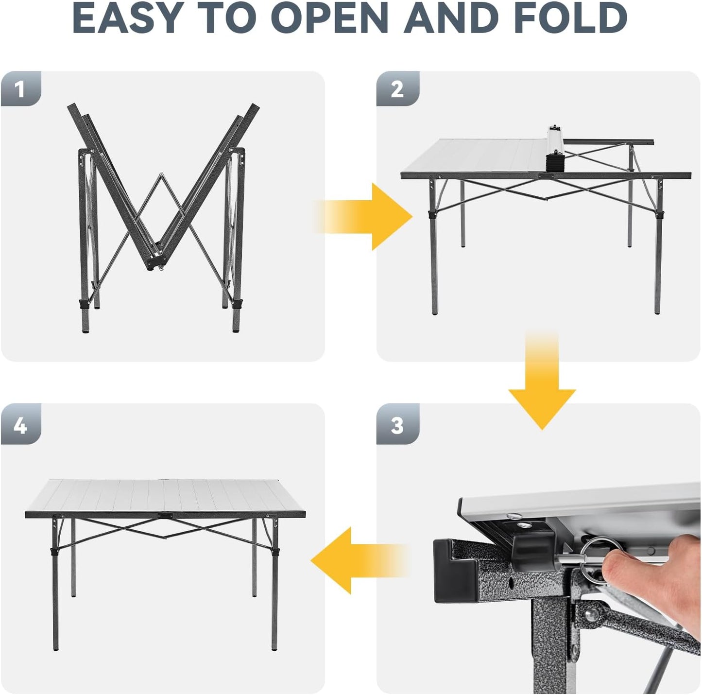 Folding Camping Table, Aluminum Roll-Up Camp Table, Large Foldable Table for 6-8 Person, Outdoor Portable Table with Carry Bag, 180 LBS Heavy Duty Load, Ideal for Picnic, Backyards, BBQ.