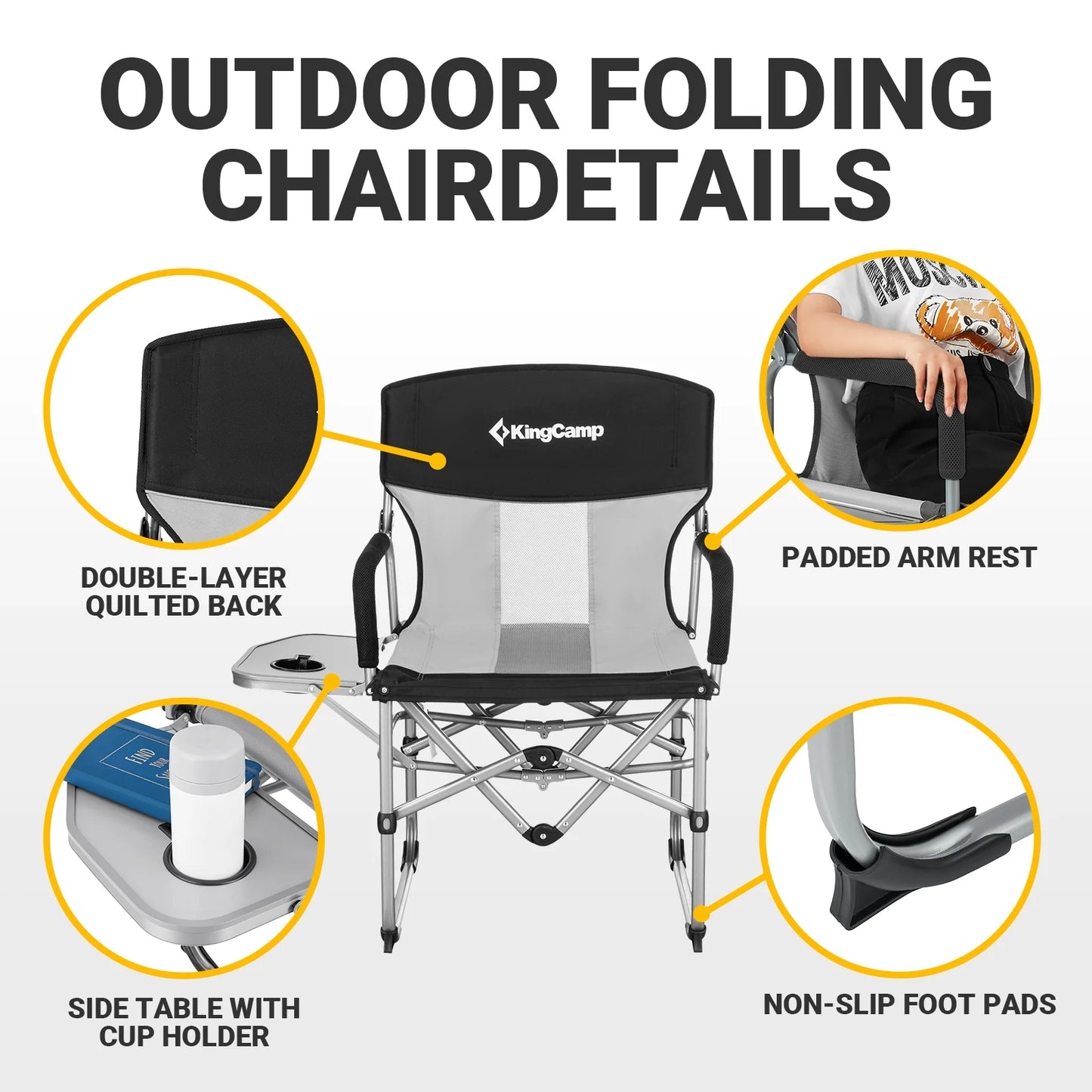 2 Pack Camping Chair Clearance Heavy Duty Folding Mesh with Handle and Side Table for Adult, Black