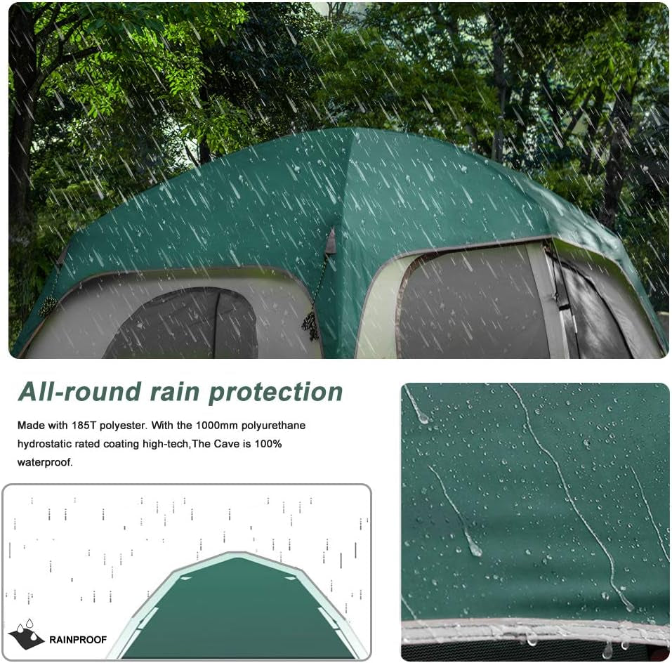 CAMPROS Tent-6/8-Person-Camping-Tents, Waterproof Windproof Family Tent with Top Rainfly, 4 Large Mesh Windows, Double Layer, Easy Set Up, Portable with Carry Bag, for All Seasons