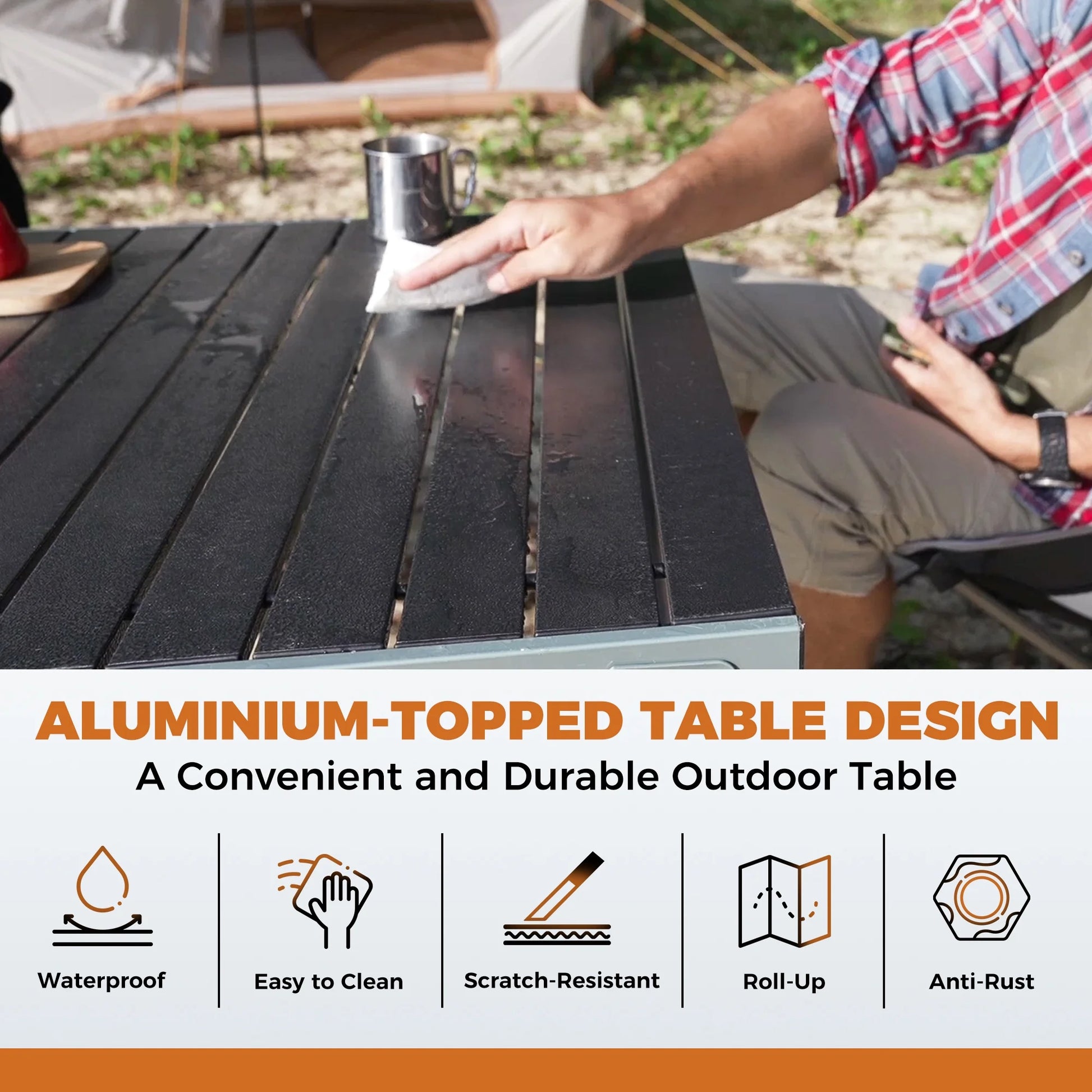 Folding Camping Table Clearance Aluminum Roll up Table for 4-6 Person Outdoor Indoor 42.1" × 27.6 " Silver