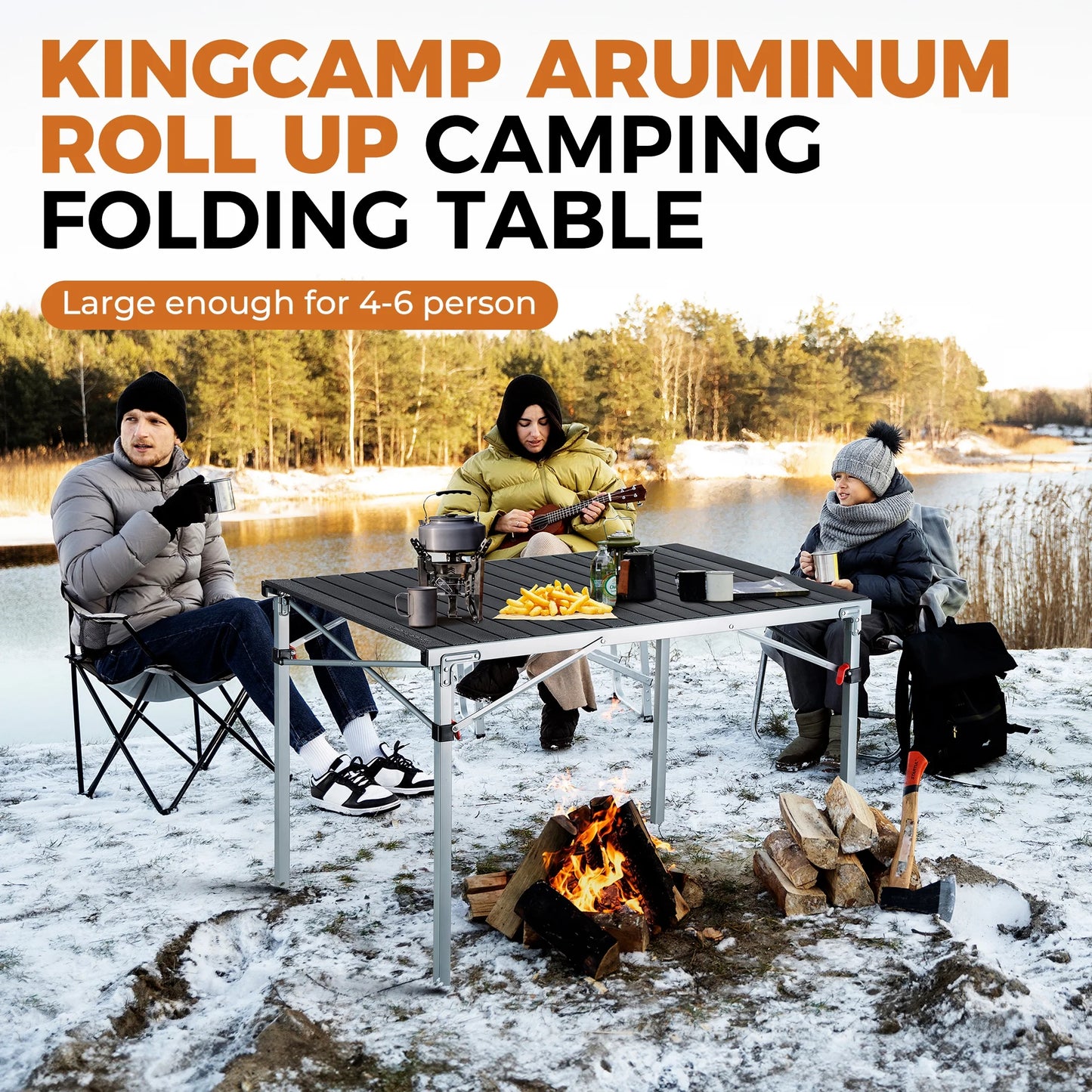 Folding Camping Table Clearance Aluminum Roll up Table for 4-6 Person Outdoor Indoor 42.1" × 27.6 " Silver