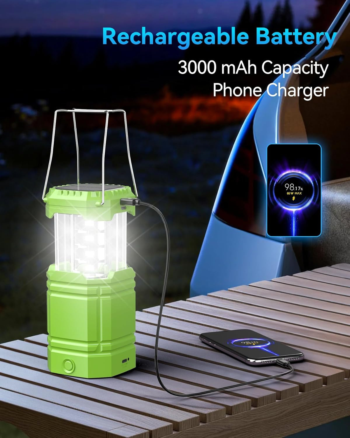 LED Lanterns for Power Outages, Hand Crank & Solar Powered Camping Lantern Flashlight, Collapsible Lanterns with USB Input & Output Port,Waterproof