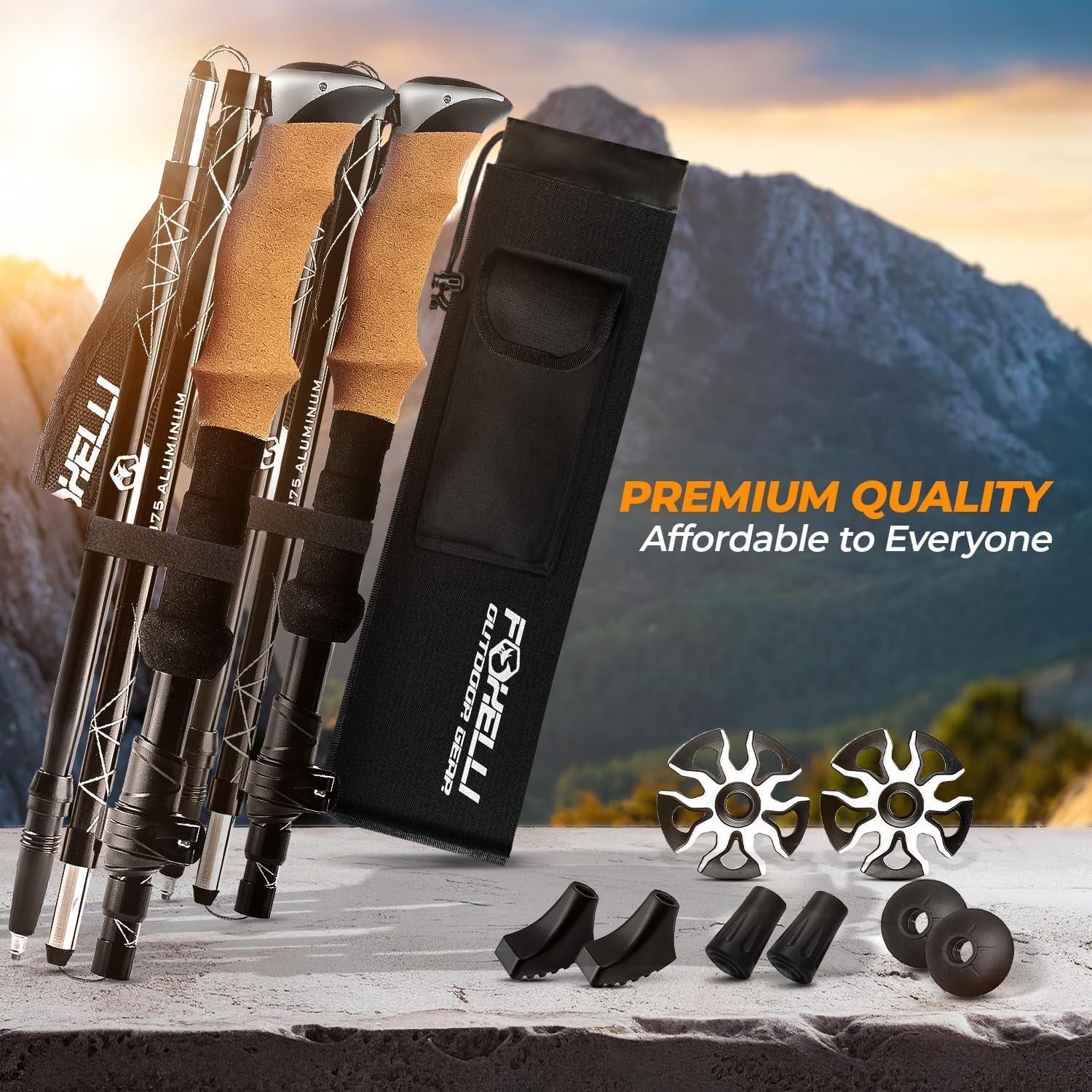 Folding Trekking Poles – Lightweight & Compact Collapsible Walking Sticks for Men & Women with Flip Locks & 4-Season All-Terrain Accessories Perfect for Travel