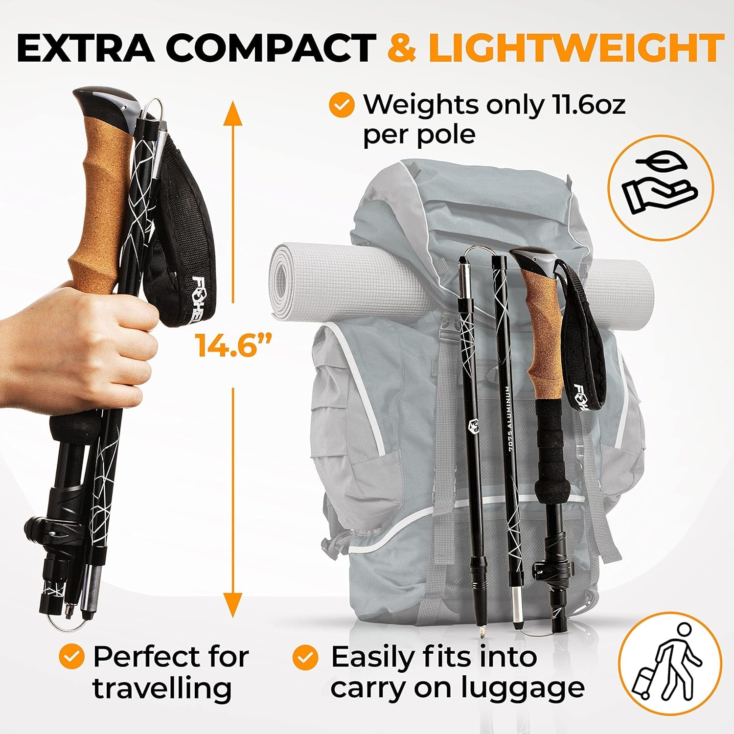 Folding Trekking Poles – Lightweight & Compact Collapsible Walking Sticks for Men & Women with Flip Locks & 4-Season All-Terrain Accessories Perfect for Travel