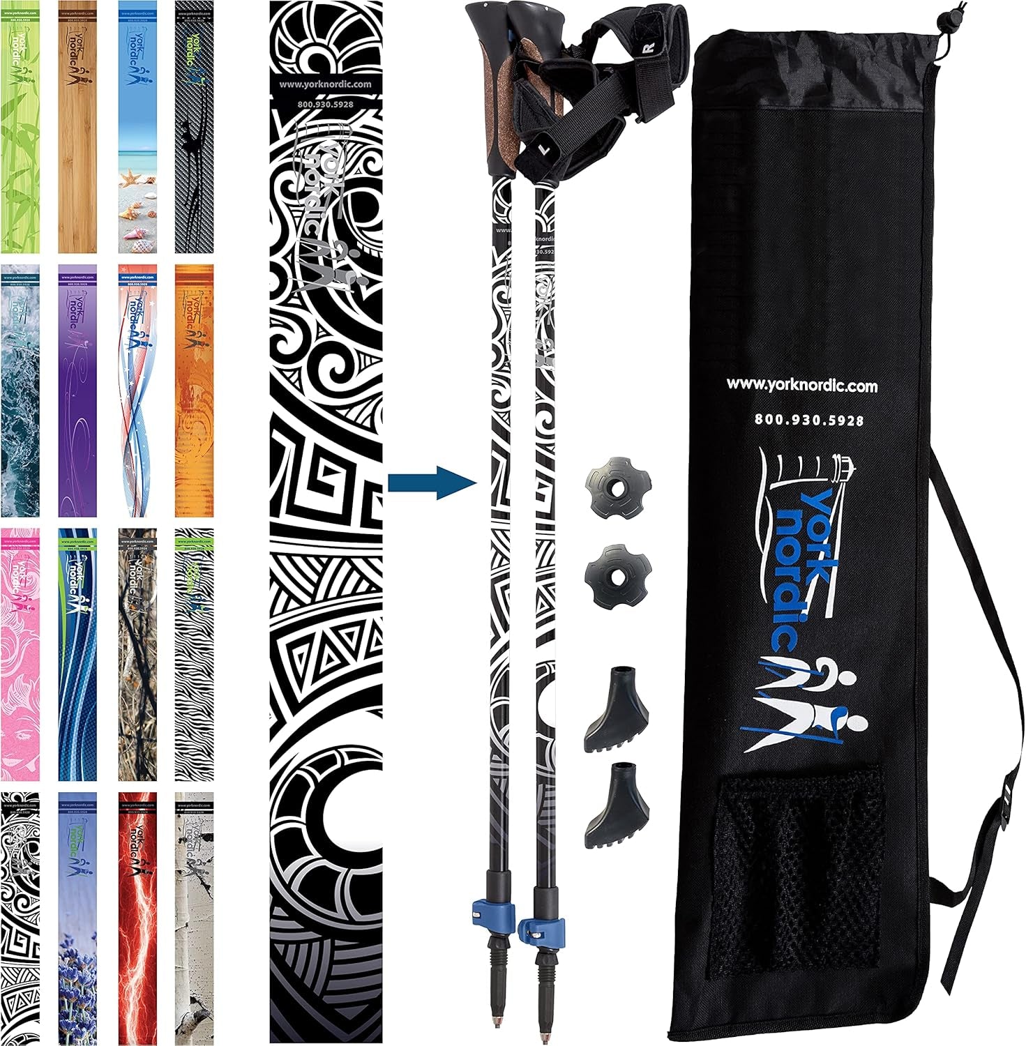 Nordic Walking Poles - True Classic Nordic Glove Grips, Lightweight, Adjustable, and Collapsible -2 Pieces W/Flip Locks, Detachable Feet and Travel Bag by  - Heights 5'4"-6'2"