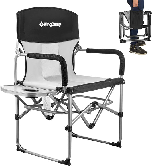 Camping Chairs for Adults Folding Chairs Camping Directors Chair with Side Table Heavy Duty Camping Chairs Supports 300Lbs for Outdoor,Camping,Lawn,Picnic,Trip(Black/Grey)