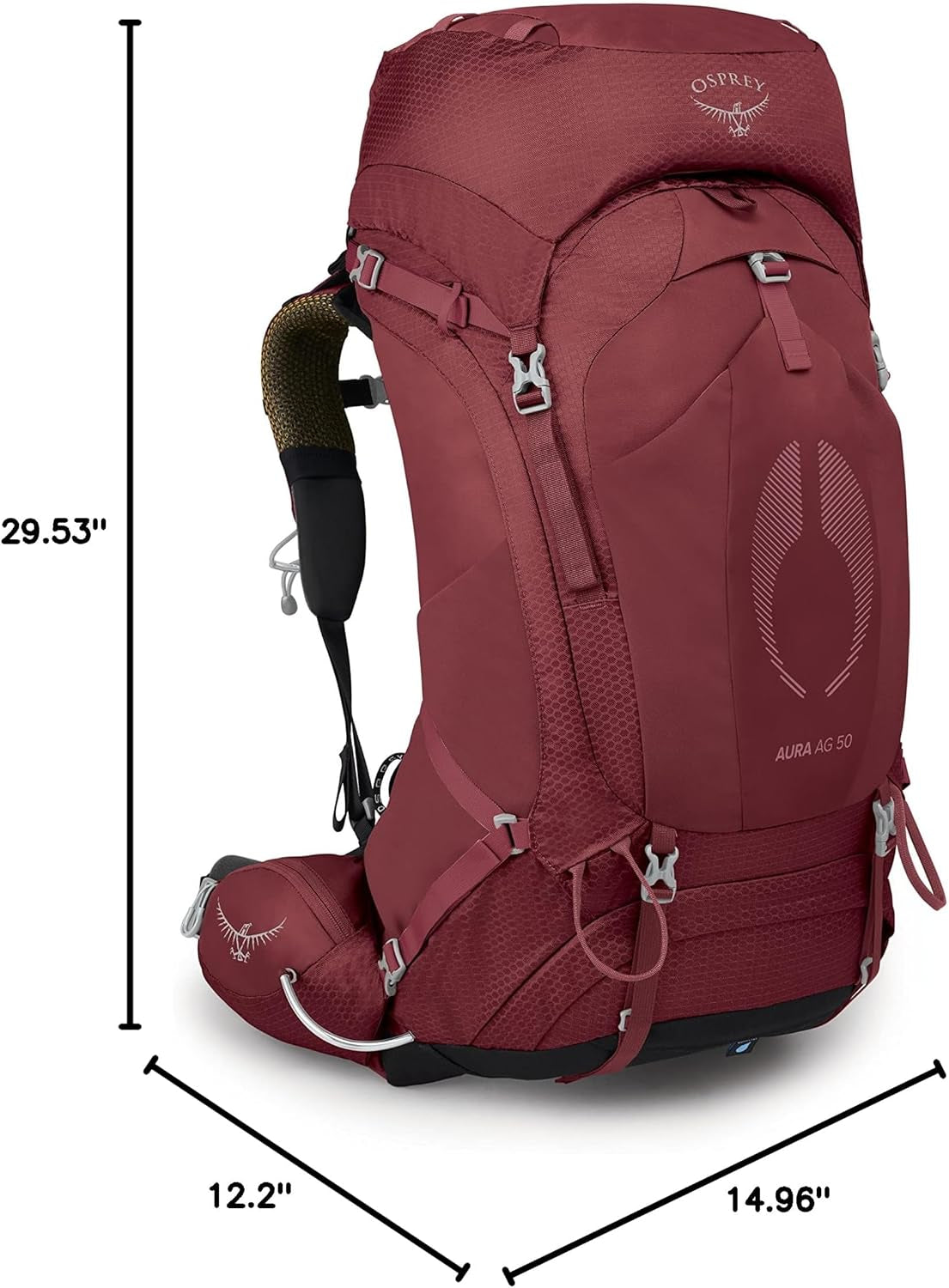 Aura AG 50L Women'S Backpacking Backpack, Berry Sorbet Red, WXS/S