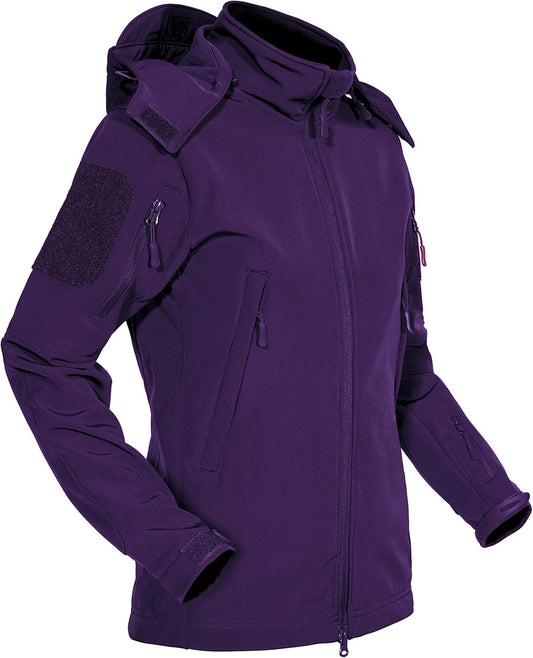 Women'S Hooded Winter Snow Ski Rain Jacket 6 Pockets Waterproof Windproof Softshell Fleece Coat