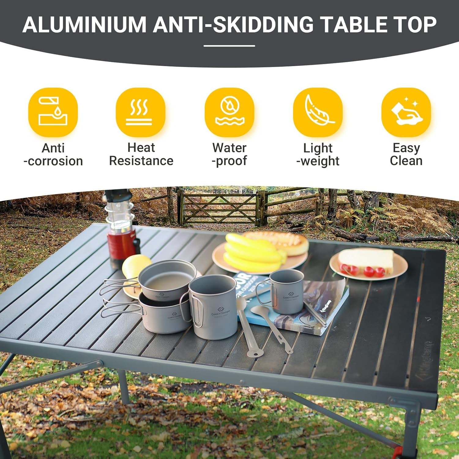 Folding Camping Table, Aluminum Roll-Up Camp Table, Large Foldable Table for 6-8 Person, Outdoor Portable Table with Carry Bag, 180 LBS Heavy Duty Load, Ideal for Picnic, Backyards, BBQ.