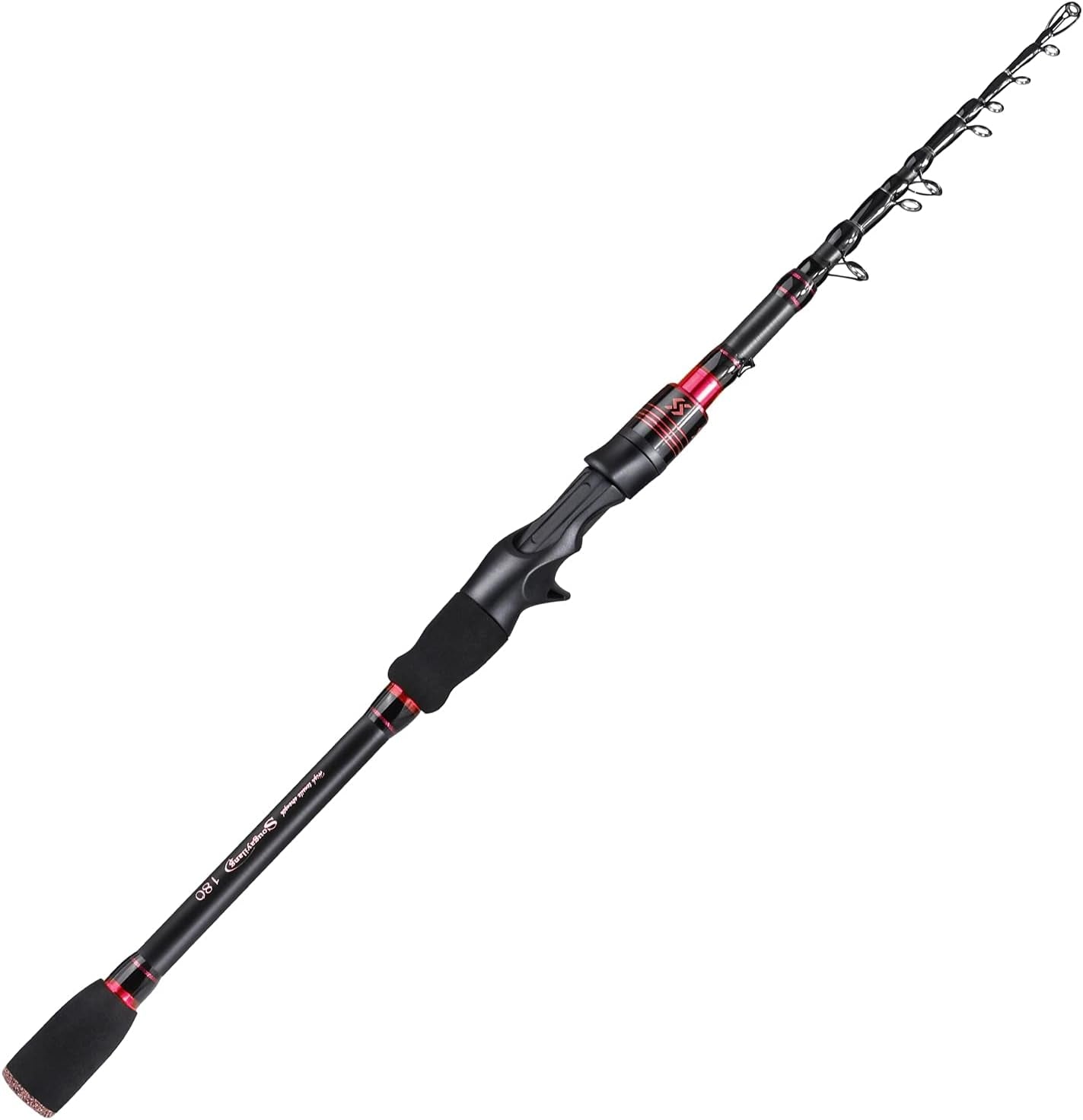 Telescopic Fishing Rod, Carbon Fiber Spinning & Casting Rod, Lightweight Fishing Pole Designed for Bass, Trout, Salmon, Steelhead, for Fresh & Saltwater-Casting 6.9FT RED