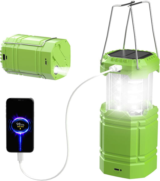 LED Lanterns for Power Outages, Hand Crank & Solar Powered Camping Lantern Flashlight, Collapsible Lanterns with USB Input & Output Port,Waterproof