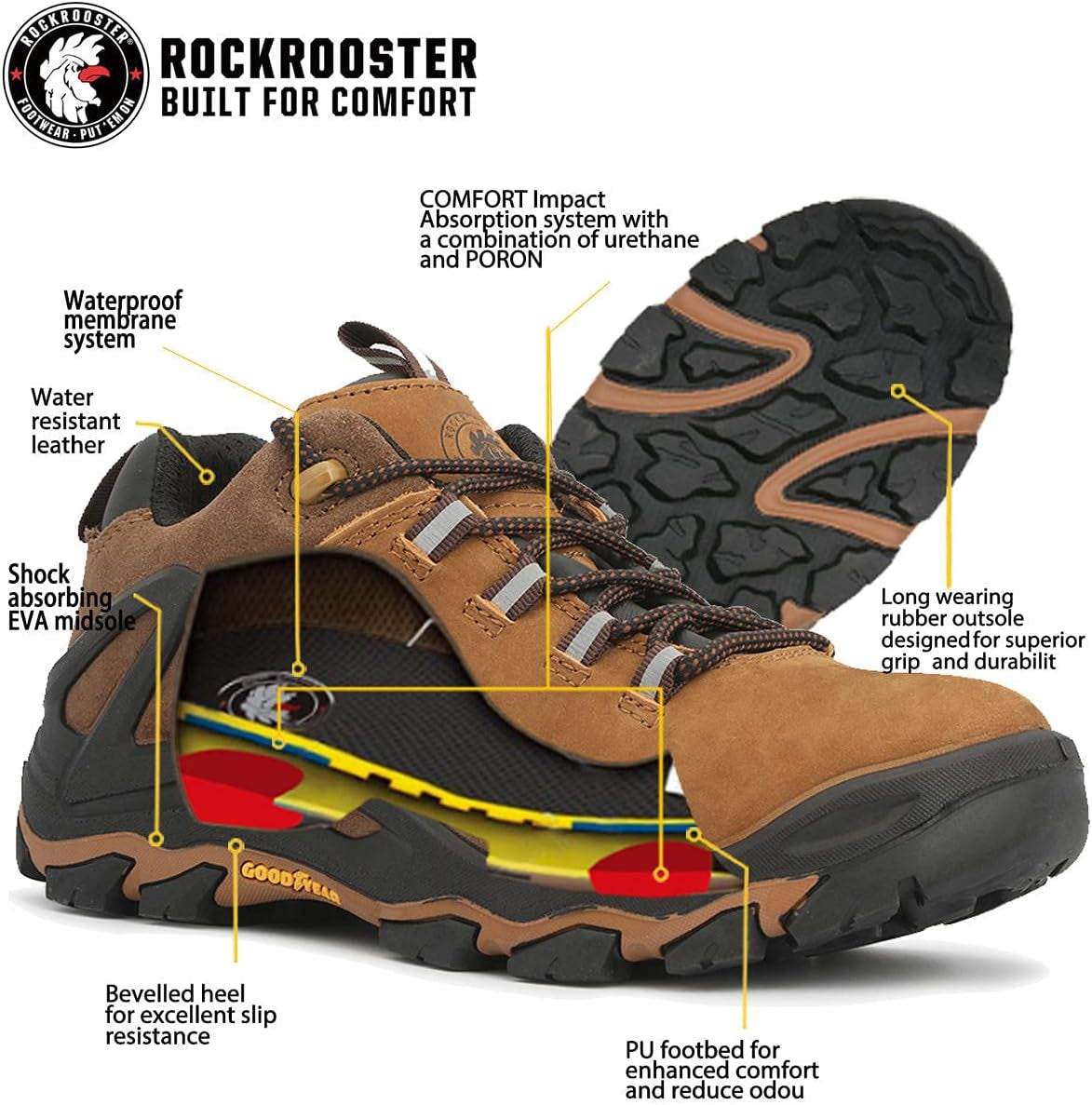 Farland Waterproof Hiking Shoes for Men, 4" Non-Slip Outdoor Trekking Shoes, Anti-Fatigue, Comfortable (KS252 KS253)