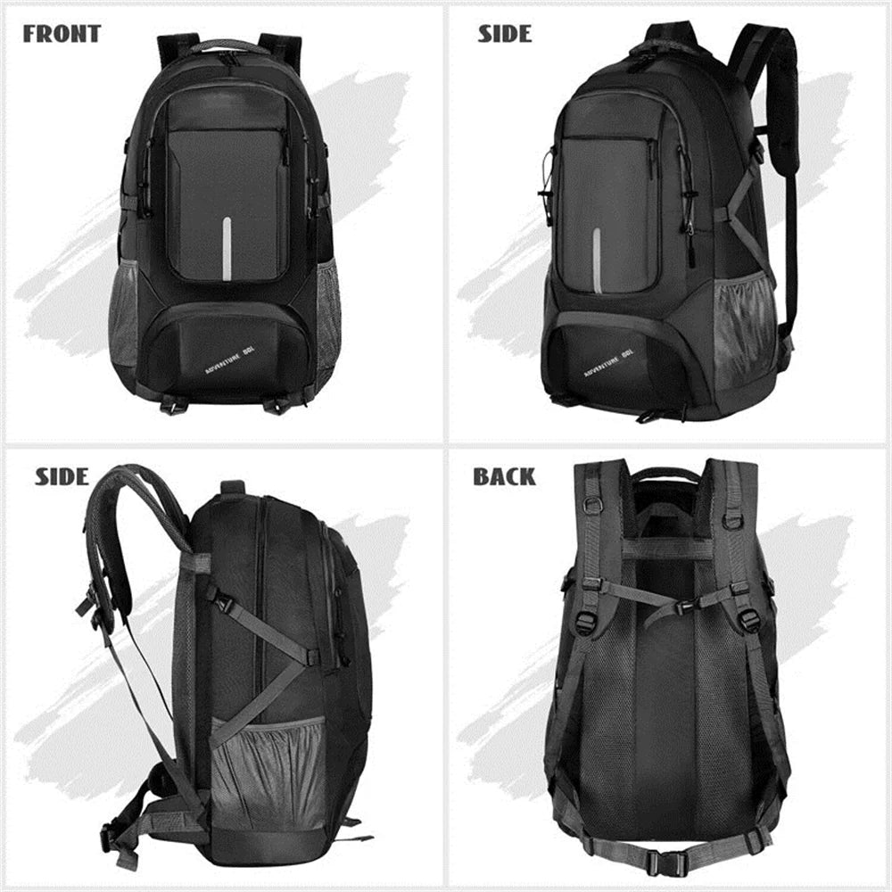 60L Bag, Hiking Backpacks for Adults, Travel Backpack, Climbing Hiking Bag, Black