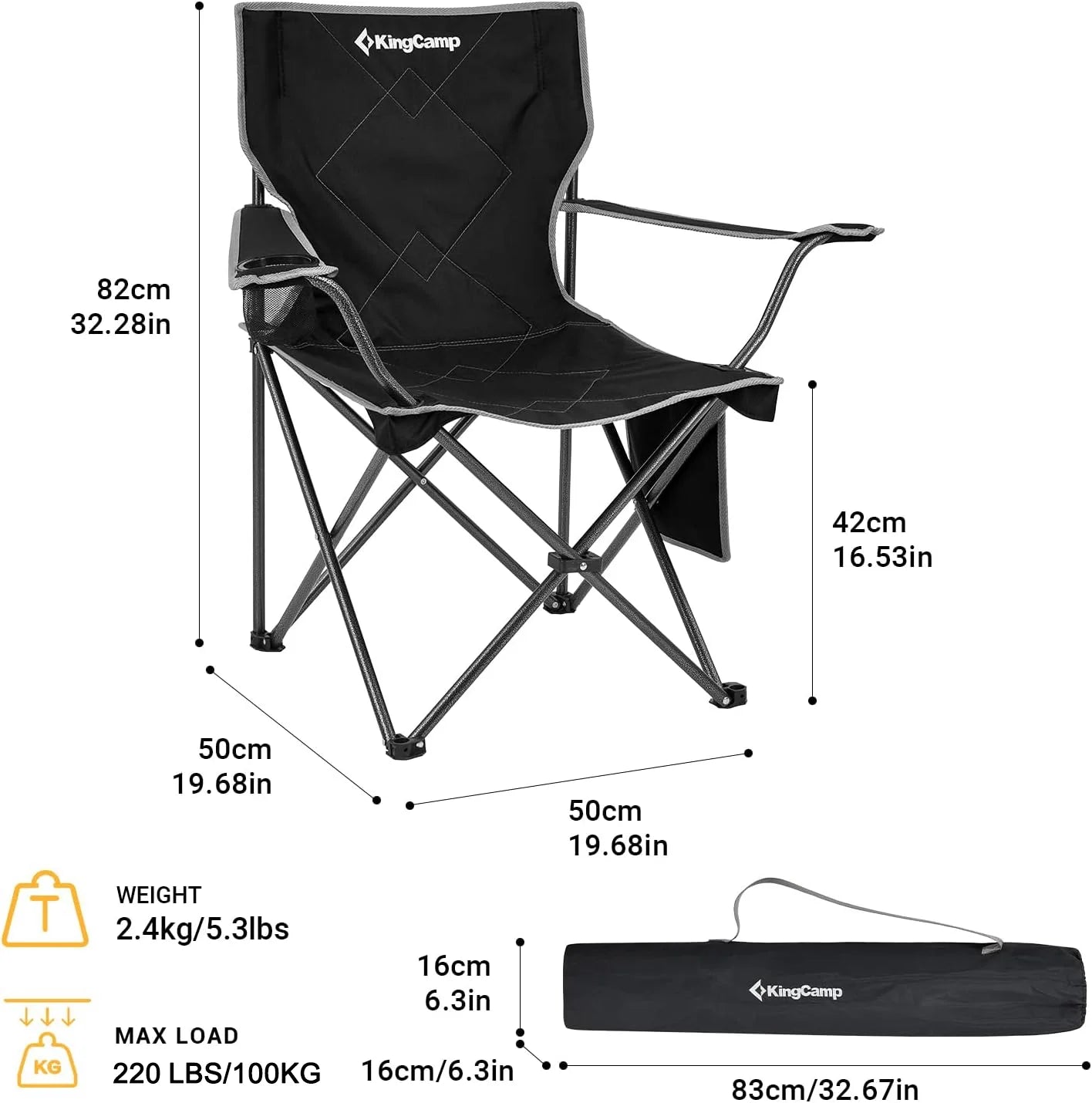 Camping Chairs Clearance for Adults Folding Portable Lawn Chairs for Outdoor Support 220Lbs Black