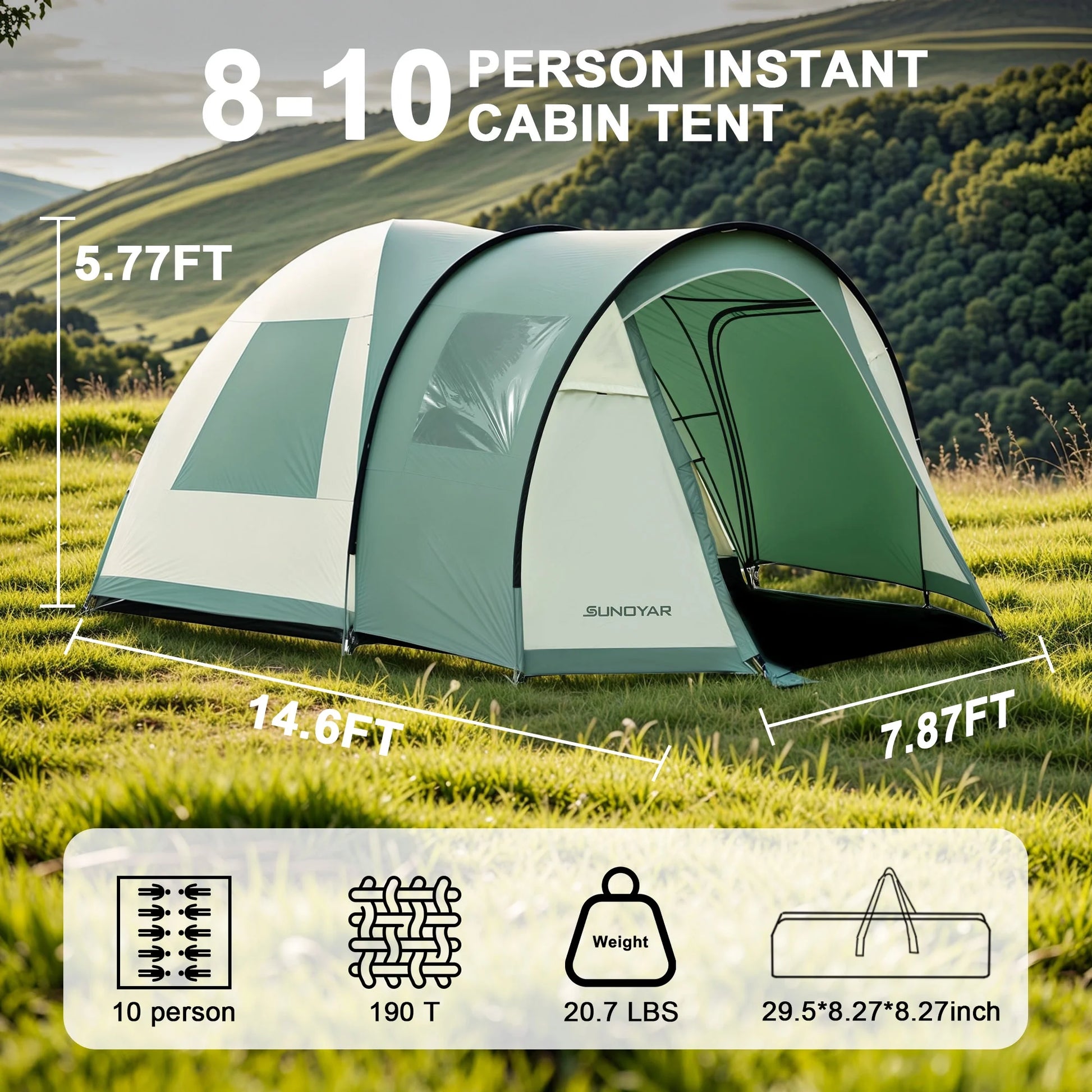 10-12 Person Tent, Family  with 2 Rooms, 4 Doors, Carry Bag, Water-Resistant, Easy up Tents for Camping/Traveling/Family Gathering/Hiking