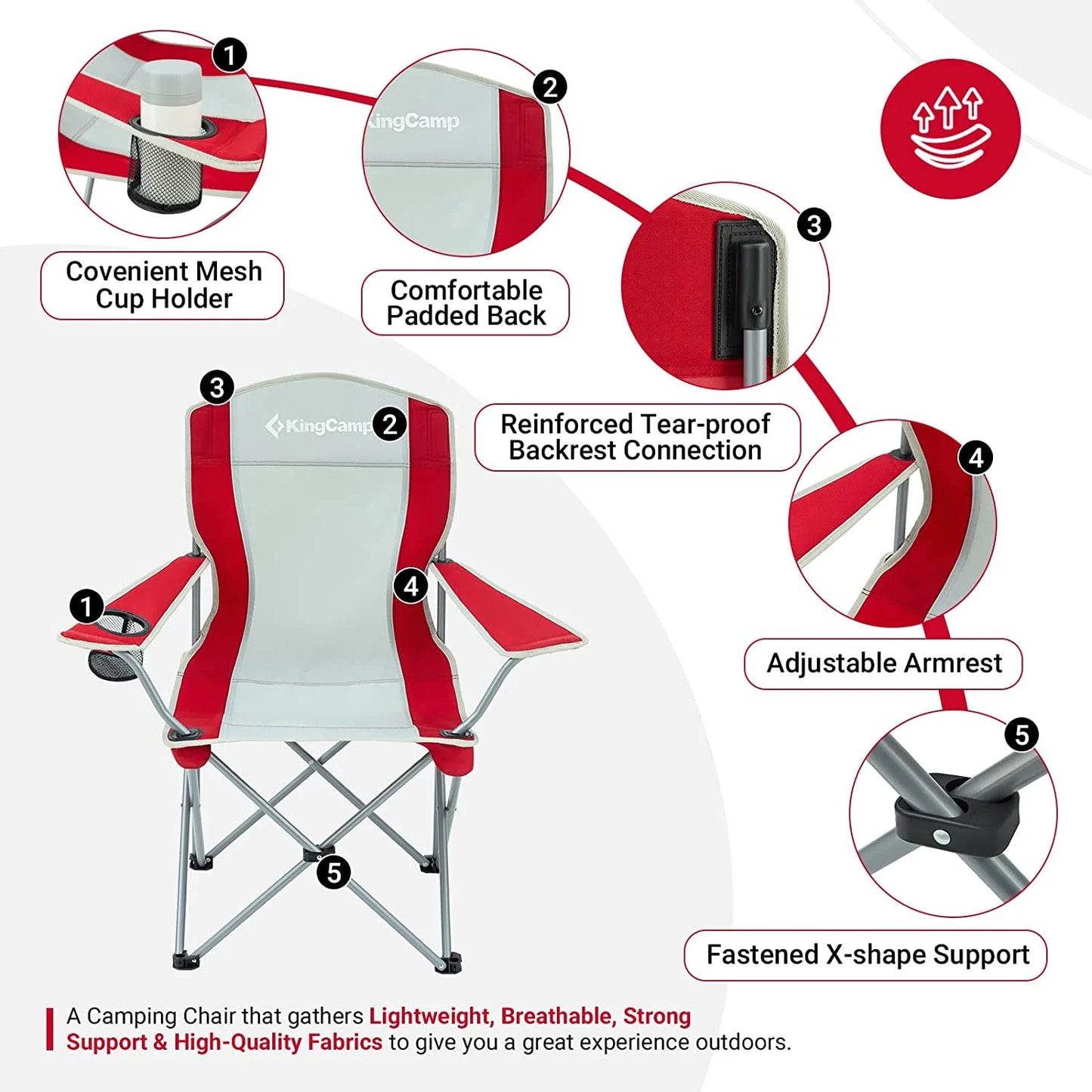 Folding Camping Chairs Portable Beach Chair Light Weight Camp Chairs (RED/GREY)